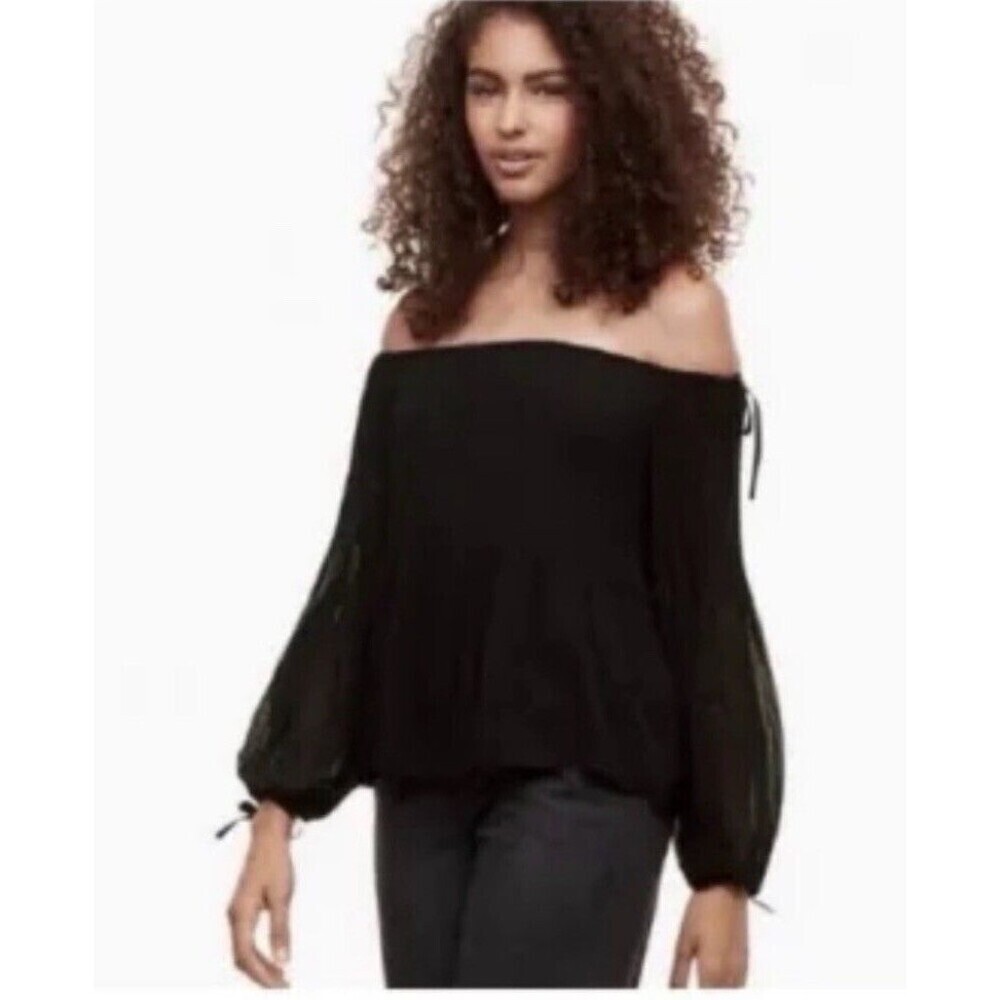 Aritzia Wilfred Talence Black Chiffon Off Shoulder Blouse Size S Flowy